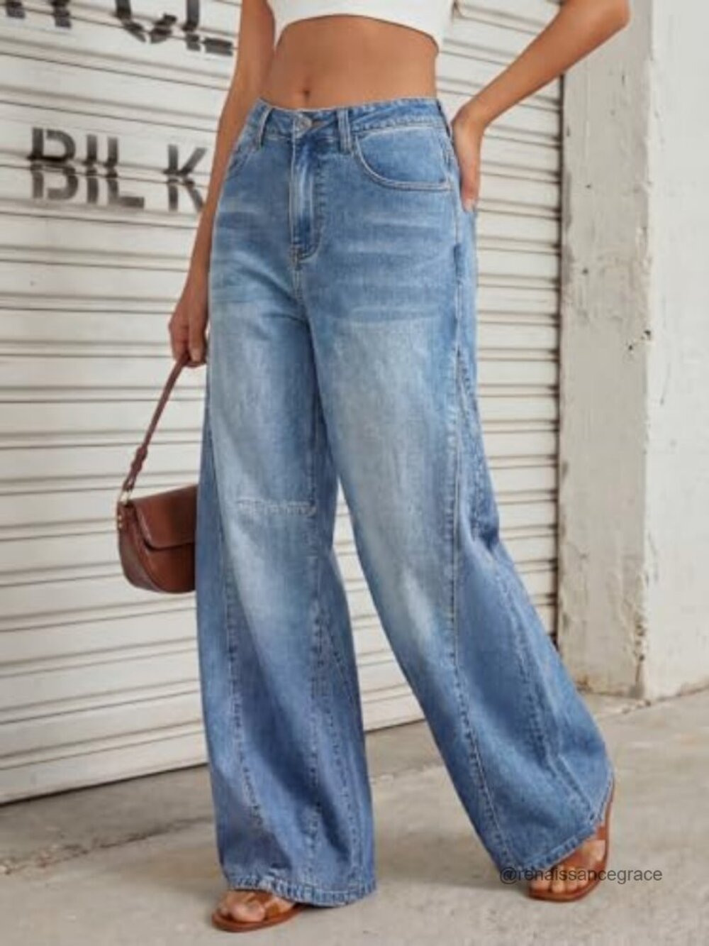 High Waisted Wide Leg Jeans Barrel Baggy Pants Cotton Stretch